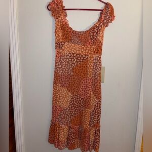 Main Strip Orange and Red Midi Dress